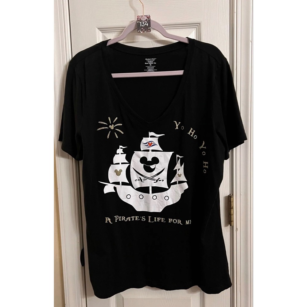 Members Mark Disney Cruise Pirate Ship V-Neck Tee Black XL A Pirates Life For Me